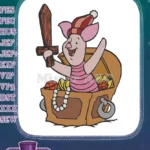 Happy Piglet Pirate Holding Sword Treasure Chest Embroidery Designs - Instant Download