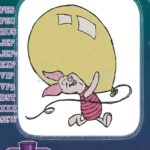 Happy Piglet running with yellow balloon Disney embroidery designs - Instant Download