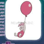 Cute Piglet Flying with Pink Balloon Embroidery Designs for Children - Instant Download