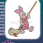 Cute Piglet Winnie Pooh character holding broom embroidery designs - Instant Download