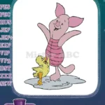 Happy Piglet and Yellow Duck Dancing Puddle Embroidery Designs - Instant Download