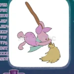 Cute Piglet Flying on Broomstick Halloween Embroidery Designs - Instant Download