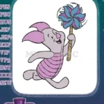 Happy Piglet with spinning pinwheel cartoon character embroidery designs - Instant Download