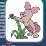 Piglet and Ladybug on Grass Cute Cartoon Embroidery Designs - Instant Download