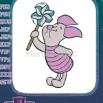 Piglet with blue pinwheel Winnie the Pooh character embroidery designs - Instant Download