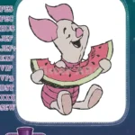 Joyful Piglet enjoying a big slice of summer watermelon embroidery designs - Instant Download