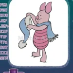 Cute Piglet wearing blue scarf and winter hat embroidery designs - Instant Download