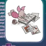 Whimsical Piglet creating drawings of Winnie the Pooh characters embroidery designs - Instant Download