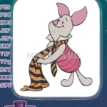 Happy Piglet from Winnie Pooh with striped scarf embroidery designs - Instant Download