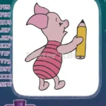 Cute Piglet Holding Pencil Cartoon Embroidery Designs for Kids - Instant Download