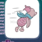 Winnie the Pooh Piglet Running Fast Blue Scarf Embroidery Designs - Instant Download