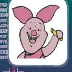 Happy pink Piglet waving Winnie Pooh character embroidery designs - Instant Download