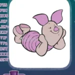 Cute smiling Piglet character lying down embroidery designs for children - Instant Download