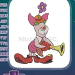 Winnie Pooh Piglet clown with flower hat playing horn embroidery designs - Instant Download