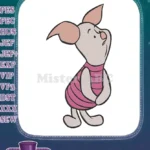 Happy Piglet cartoon character pink striped shirt embroidery designs - Instant Download