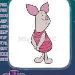 Cute Piglet character embroidery designs wearing pink striped shirt - Instant Download