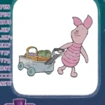 Cute Piglet pulling wagon with vegetables and fruits embroidery designs - Instant Download