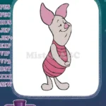 Cute Smiling Piglet Character Pink Striped Shirt Embroidery Designs - Instant Download