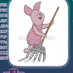 Piglet with Rake Winnie Pooh Character Embroidery Designs for Kids - Instant Download