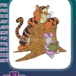 Tigger and Piglet Reading on Tree Stump Forest Embroidery Designs - Instant Download
