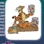 Tigger and Roo Relaxing on Log with Fishbowls Embroidery Designs - Instant Download