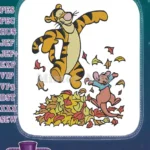 Happy Tigger and Roo playing in fall leaves embroidery designs - Instant Download