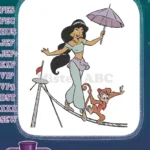 Princess Jasmine and Abu Circus Tightrope Balancing Embroidery Designs - Instant Download