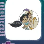 Aladdin and Jasmine embracing Disney princess embroidery designs magical fairytale - Instant Download
