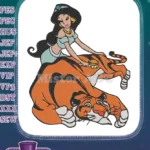 Princess Jasmine Brushing Rajah Tiger Disney Embroidery Designs - Instant Download
