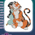 Disney Princess Jasmine hugging loyal tiger Rajah embroidery designs - Instant Download