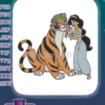 Princess Jasmine and Rajah Tiger with Flowers Embroidery Designs - Instant Download