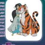 Princess Jasmine hugging Rajah the tiger Disney embroidery designs - Instant Download