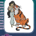 Princess Jasmine and Rajah Tiger Friendship Embroidery Designs for Disney Fans - Instant Download