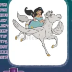 Disney Princess Jasmine on Pegasus winged horse embroidery designs - Instant Download