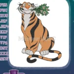Happy Shere Khan tiger holding white flowers cartoon embroidery designs - Instant Download