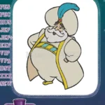 Happy Portly Sultan with Blue Feather Turban Embroidery Designs - Instant Download