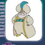 Wise old Sultan character with feather turban embroidery designs - Instant Download