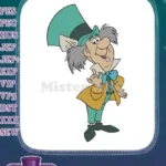 Whimsical Mad Hatter green hat Alice in Wonderland embroidery designs - Instant Download