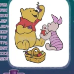 Winnie the Pooh and Piglet Sharing Fruit Basket Embroidery Designs - Instant Download