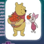 Delightful Winnie the Pooh and Piglet autumn apple harvest embroidery designs - Instant Download