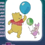 Winnie the Pooh and Piglet with Balloons Happy Embroidery Designs - Instant Download