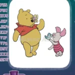 Winnie the Pooh and Piglet with Butterfly Bird Embroidery Designs - Instant Download