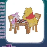 Winnie Pooh and Piglet playing checkers embroidery designs - Instant Download