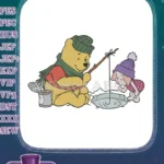 Winnie the Pooh and Piglet Ice Fishing Winter Embroidery Designs - Instant Download