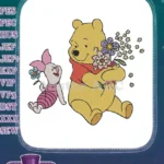 Happy Winnie Pooh Piglet with Flowers Friendship Embroidery Designs - Instant Download