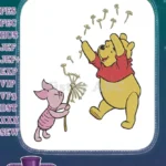 Cute Winnie Pooh and Piglet blowing dandelion seeds embroidery designs - Instant Download