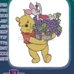 Winnie the Pooh and Piglet with Grape Basket Embroidery Designs - Instant Download