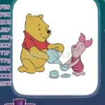 Winnie the Pooh and Piglet tea party embroidery designs - Instant Download