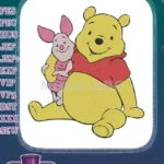 Winnie Pooh and Piglet cartoon friends sitting embroidery designs - Instant Download