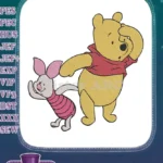 Winnie the Pooh and Piglet Waving Cartoon Embroidery Designs - Instant Download